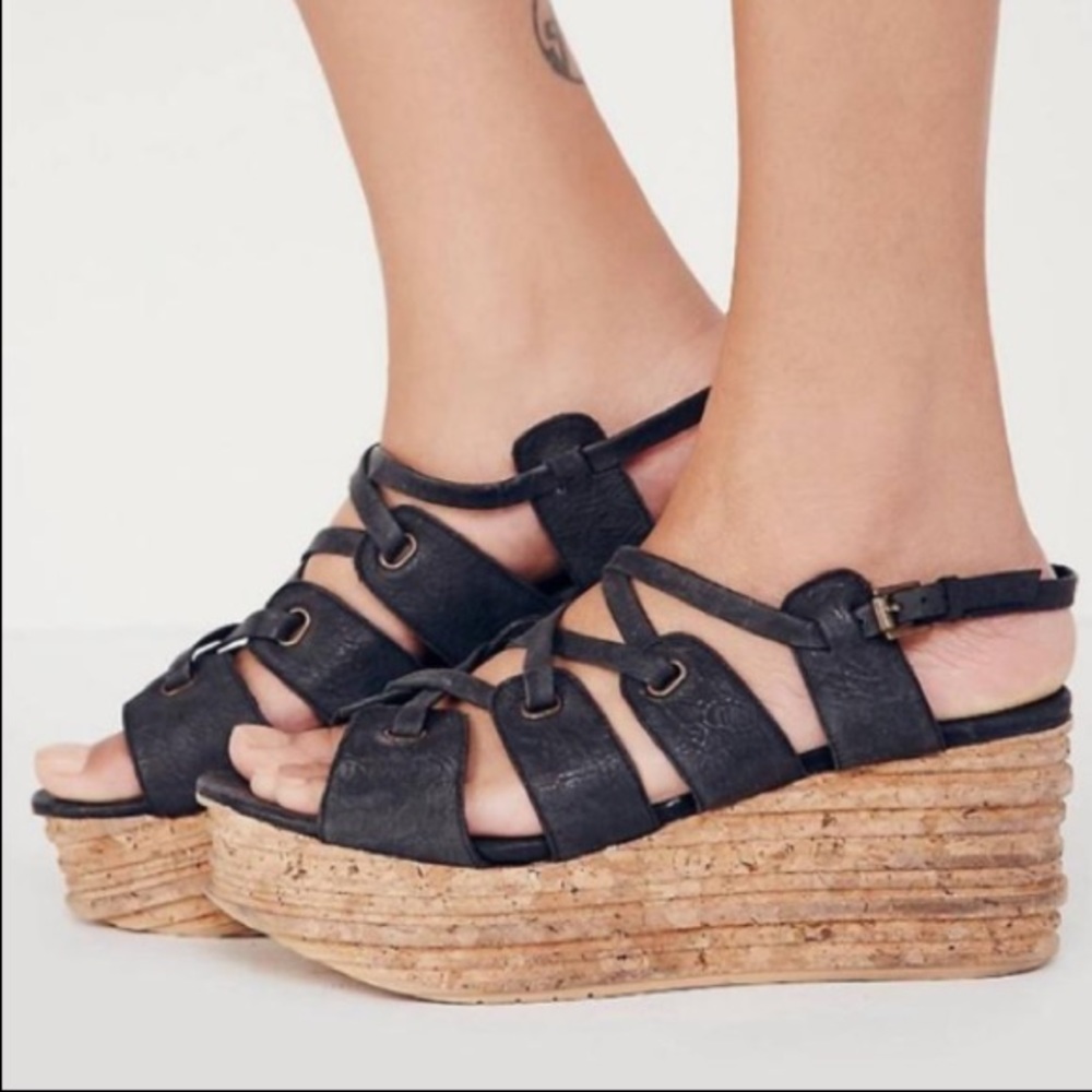 Free People black Hayfield wedge sandal